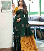 Green art silk woven saree with zari work