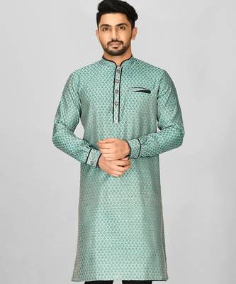 green zari jmr  kurta with  metal buttons 1