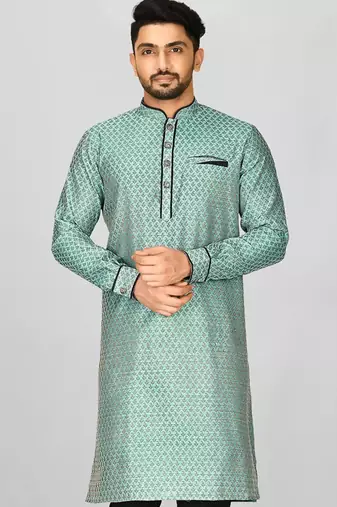 green zari jmr  kurta with  metal buttons