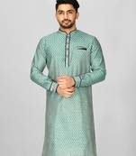 green zari jmr  kurta with  metal buttons