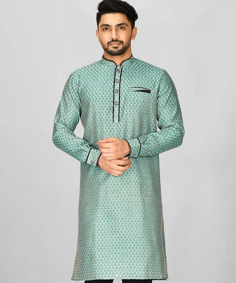 green zari jmr  kurta with  metal buttons