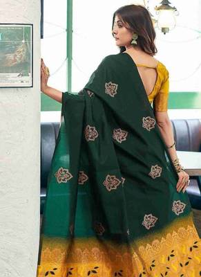 Green art silk woven saree with zari work 2