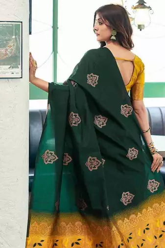Green art silk woven saree with zari work