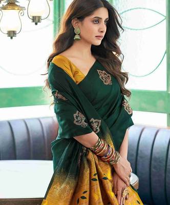 Green art silk woven saree with zari work 3