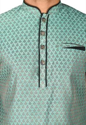 green zari jmr  kurta with  metal buttons 2