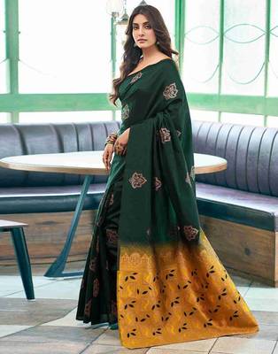 Green art silk woven saree with zari work 4