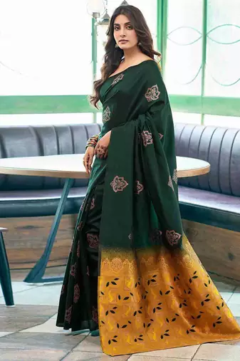 Green art silk woven saree with zari work