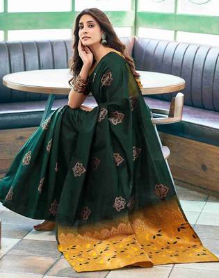 Green art silk woven saree with zari work 5