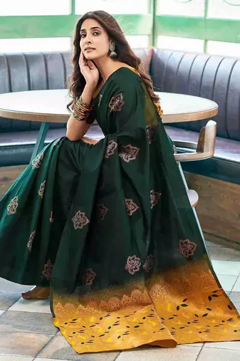 Green art silk woven saree with zari work