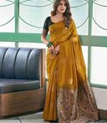 Mustard art silk woven saree with zari work