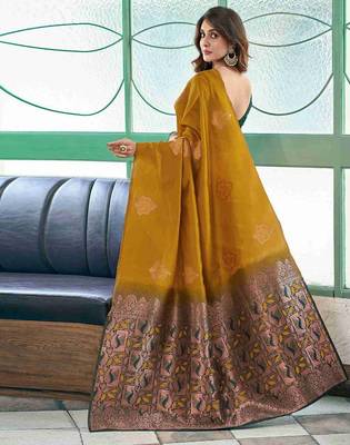 Mustard art silk woven saree with zari work 2