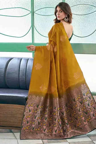 Mustard art silk woven saree with zari work