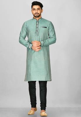 green zari jmr  kurta with  metal buttons 4