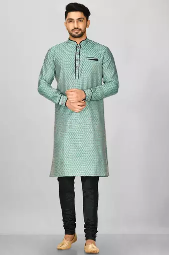 green zari jmr  kurta with  metal buttons