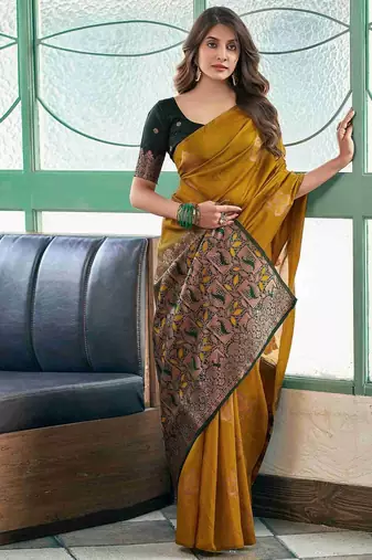 Mustard art silk woven saree with zari work