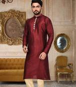red dupion art silk  kurta with pattern work and 8 button