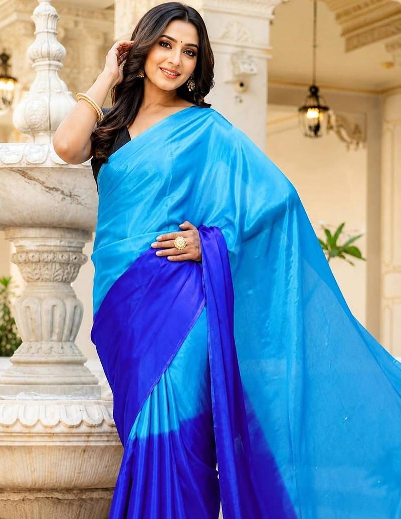 Blue georgette woven saree with zari work