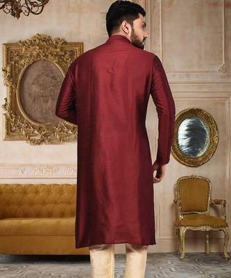 red dupion art silk  kurta with pattern work and 8 button 2