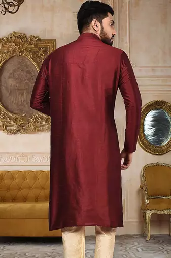 red dupion art silk  kurta with pattern work and 8 button