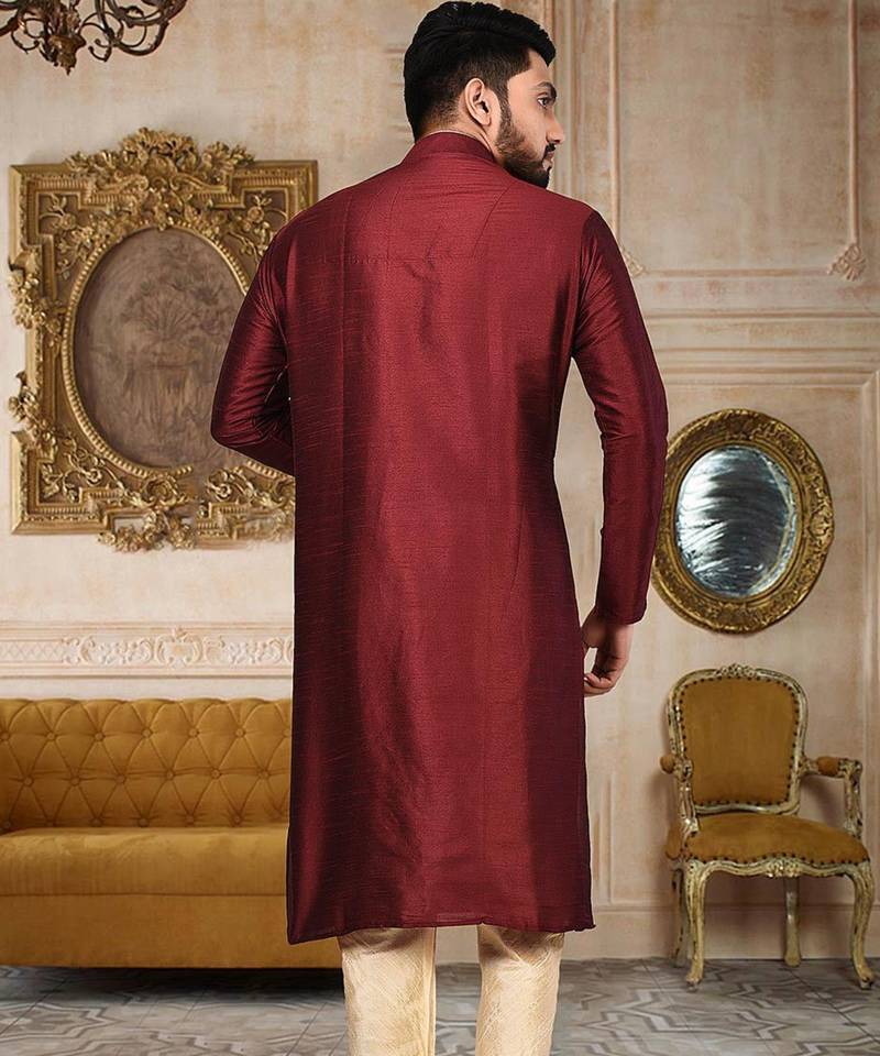 red dupion art silk  kurta with pattern work and 8 button