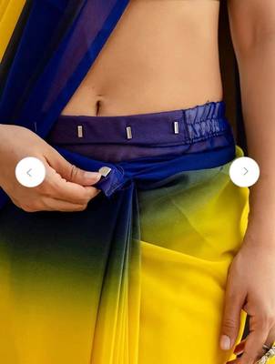 pre stitched Yellow georgette woven saree with zari work 1