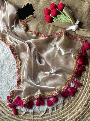 Beige tissue embroidered saree with sequins work 3