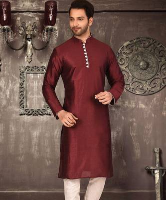 cream dupion art silk  kurta with pattern work and 8 button 1