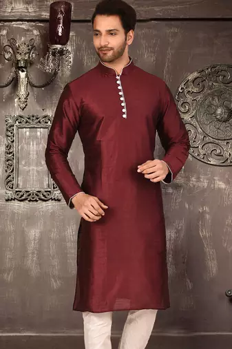 cream dupion art silk  kurta with pattern work and 8 button