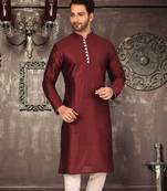 cream dupion art silk  kurta with pattern work and 8 button