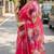 Pink georgette printed saree with floral print