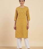 Mustrad yellow printed cotton kurti