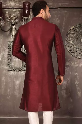 cream dupion art silk  kurta with pattern work and 8 button