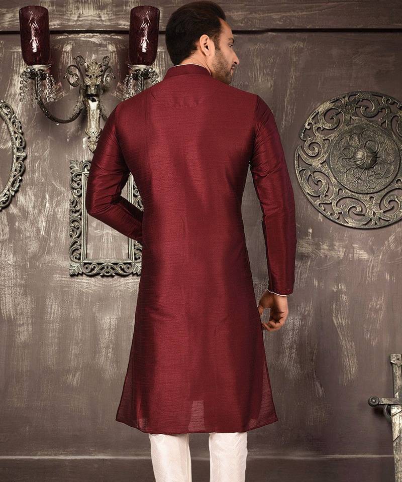 cream dupion art silk  kurta with pattern work and 8 button