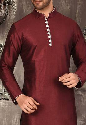 cream dupion art silk  kurta with pattern work and 8 button 3