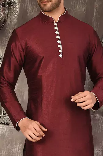 cream dupion art silk  kurta with pattern work and 8 button