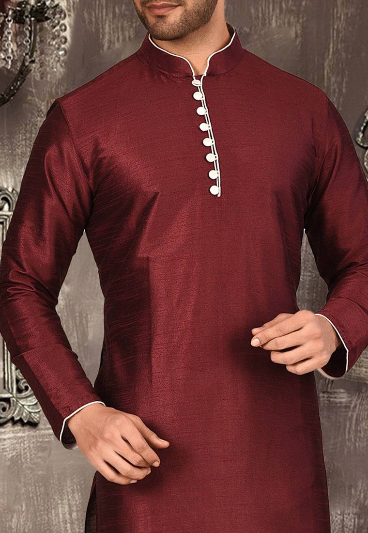 cream dupion art silk  kurta with pattern work and 8 button