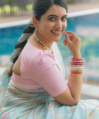 Sea green art silk printed saree with floral print 3