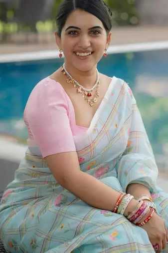 Sea green art silk printed saree with floral print