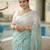 Sea green art silk printed saree with floral print