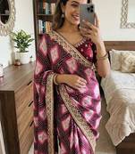 Wine silk blend embroidered saree with thread work