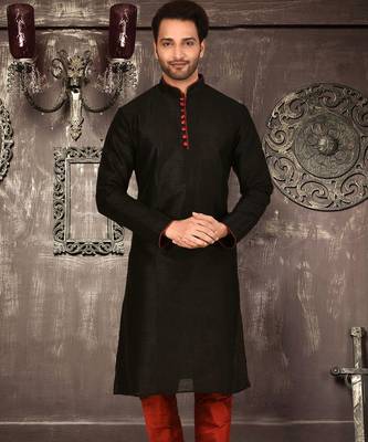 black dupion art silk  kurta with pattern work and 8 button 1