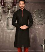 black dupion art silk  kurta with pattern work and 8 button
