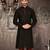 black dupion art silk  kurta with pattern work and 8 button