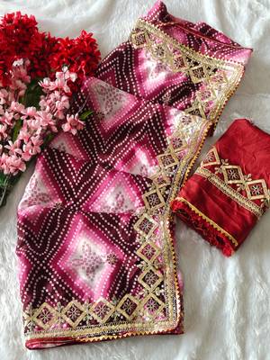 Wine silk blend embroidered saree with thread work 2