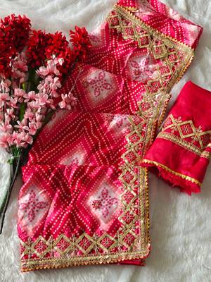 Pink silk blend embroidered saree with thread work 2