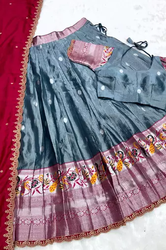 Graceful Grey Ethnic Set Paired with Magenta Pink Scalloped Border Dupatta