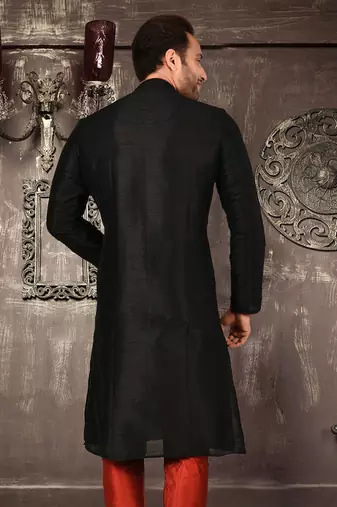 black dupion art silk  kurta with pattern work and 8 button