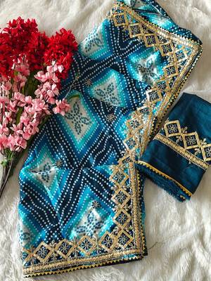 Teal silk blend embroidered saree with thread work 2