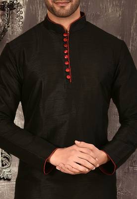 black dupion art silk  kurta with pattern work and 8 button 3