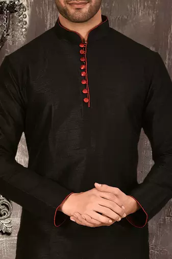 black dupion art silk  kurta with pattern work and 8 button